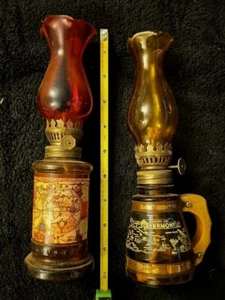 Vintage Lot 2 Multi. Color Glass Small Oil Lamps. Estate Sale Auction. Nice Set - Picture 1 of 6
