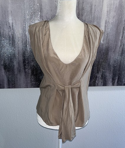 Blusa senza maniche Bottega Veneta 100% seta fascia cravatta vita beige donna 42