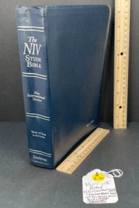 (RB-702) HOLY BIBLE - The NIV Study Bible 1995 Navy Blue Bonded Leather - Picture 1 of 24