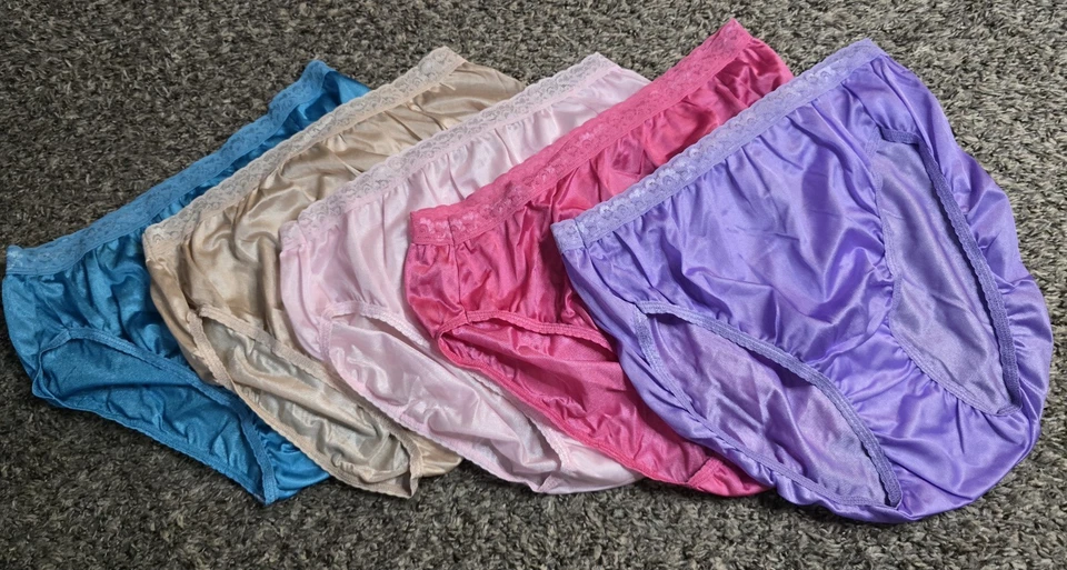 复古 Hanes 透明尼龙内裤带蕾丝 8 码全新无标签 - 5 对 — 第 1/4 张图片