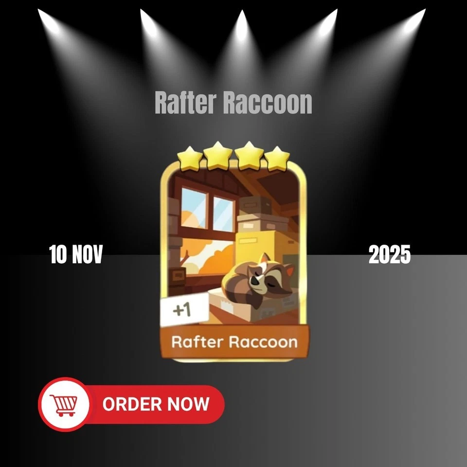 RAFTER RACCOON MONO_POLY_GO STICKERS 4⭐⭐⭐⭐ GOLDEN BLITZ EVENT (SET 15) - Image 1 of 1