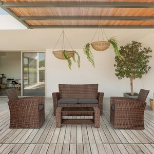 Grandview Outdoor 4-piece Brown Patio Conversation Set with - Picture 1 of 25