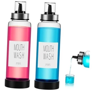 Mouthwash Dispenser for Bathroom, Glass Mouth Wash Container with Cup Lid, - Picture 1 of 7
