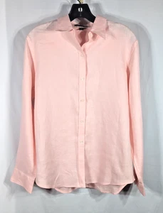 Lauren Ralph Lauren Linen Button Down Shirt Sz Med Soft Pink Long Sleeve Collar - Picture 1 of 10