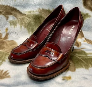 rare PRADA Italy 🇮🇹 Calzature Donna Spazzoloti Ceri Fume Loafer Heel 40 9.5 10 - Picture 1 of 24