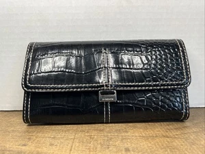 Vintage Liz Claiborne Faux Croc Black TriFold Wallet Card Holder - Picture 1 of 12