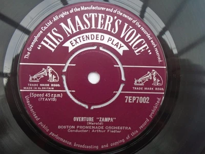 Boston Promenade Orchestra Overture Zampa EP HMV 7EP7002 EX 1950s Foto 1 de 4