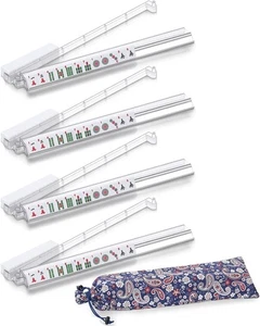 Mahjong All-in-One Fliesenständer Schieber Acryl 4er Set transparent mit Aufbewahrungstasche - Bild 1 von 6