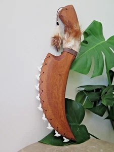 Hawaii Hand Made Wall Decor Wood Carved Lei O Mano Tribal Resin Shark Teeth - Picture 1 of 4