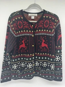 Woman’s 90’s Vintage Crystal Kobe Christmas Cardigan Pullover Size S Rentier - Bild 1 von 7