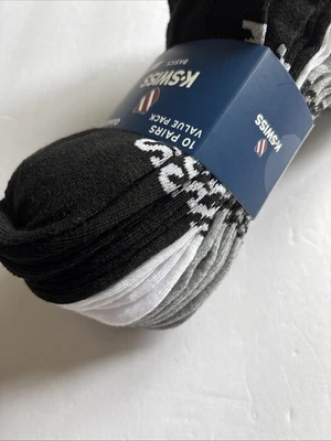 K SWISS Men Socks 10 Pair Cushioned Ankle Cut  Size 6-12.5 Black White Gray - Image 1 of 4