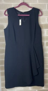 NWT Talbots Flounce Hem Faux Wrap Black Sleeveless Dress 16 Petite - Picture 1 of 7