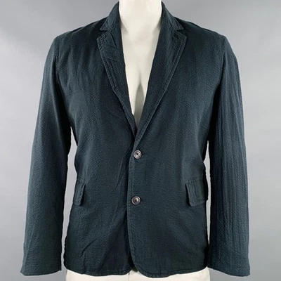 ROGUES GALLERY Size L Black Seersucker Cotton Notch Lapel Jacket - Image 1 of 4