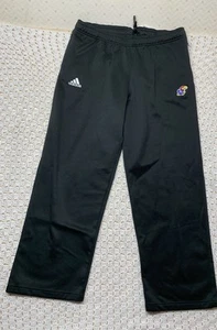 Kansas Jayhawks fleece Pants Mens Sz L Adidas Black Zip Pockets Drawstring Wide - Picture 1 of 11