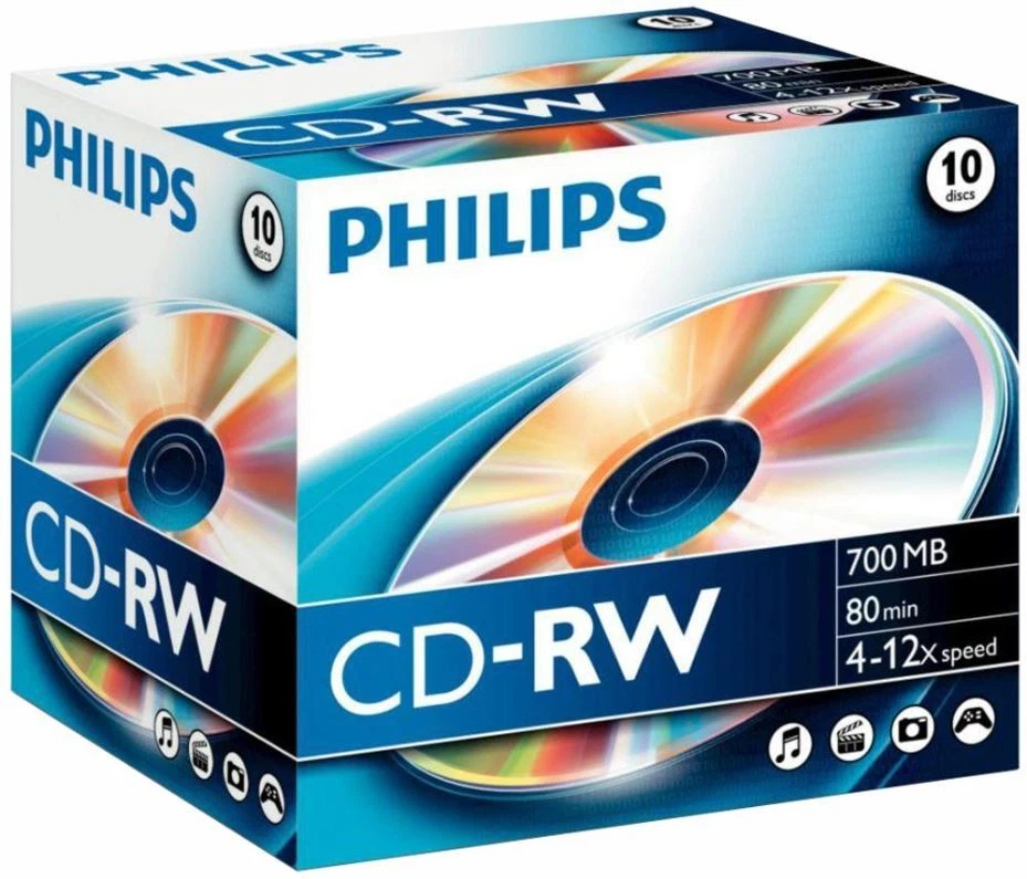 PHILIPS - 12x Speed CD-RW Blank CDs - Jewel Case 10 Pack - Image 1 of 1