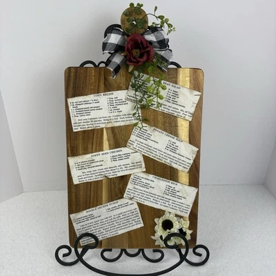 Tabla de cortar madera decorativa con recetas y flores de seda pared o estante de cocina Foto 1 de 4