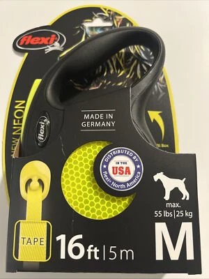 Flexi Nova Trela de Fita Amarela Neon 16 Pés para Cães Médios Até 55 Lbs NOVA - Imagem 1 de 4