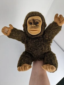 1994 Vtg Hosung Monkey Chimp Puppet Plush 14" flocked face Squeaks VIDEO Cute - Picture 1 of 12