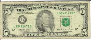 1995 5$ FRN - Small portrait w/ security thread - MEW/RER L95481475D - #15356 - Picture 1 of 2