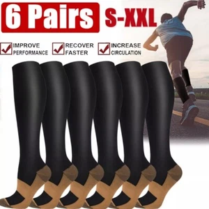 6 Pairs Copper Compression Socks - 20-30mmHg Circulation & Fatigue Relief - Picture 1 of 10
