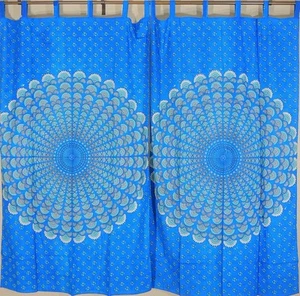 Peacock Tail Fan Print India Inspired Decor Curtains Cotton Window Treatments - Picture 1 of 1