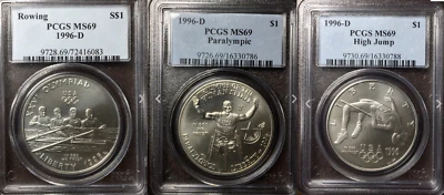 1996-D Olympic Silver $1 Paralympics High Jump Rowing MS 69 Top 100 Modern Coins - Image 1 of 4