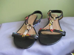 INSTEP EVERYDAY COMFORT SANDLES 7 MULTI COLOURED WEDGE STAPPY BEADS DIAMONTIES - Bild 1 von 8