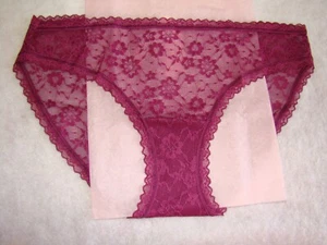 New Victoria’s Secret Red Wine Plum Floral Lace with Lace Trim Bikini Panty - Picture 1 of 3