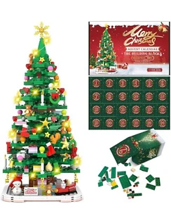 Advent Calendar 2024 Christmas Tree Building Toy Set with LED Light, 1102 Pieces - Picture 1 of 8