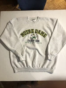 Vintage Notre Dame Fighting Irish Gray Logo Sweatshirt - L - Made in USA - EUC - Picture 1 of 8