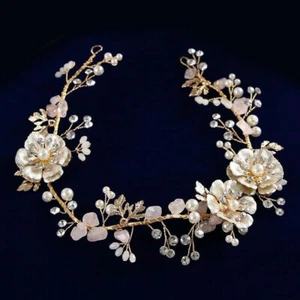 36 x 4cm Handmade Gold Flower Wedding Bridal Head Pieces Hair Band Accessories - Picture 1 of 6