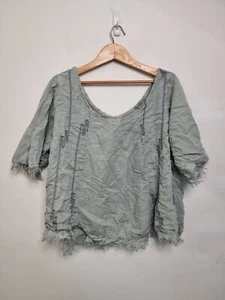 linen top womens size xl extra large blue short sleeve breathable made in italy - Picture 1 of 7