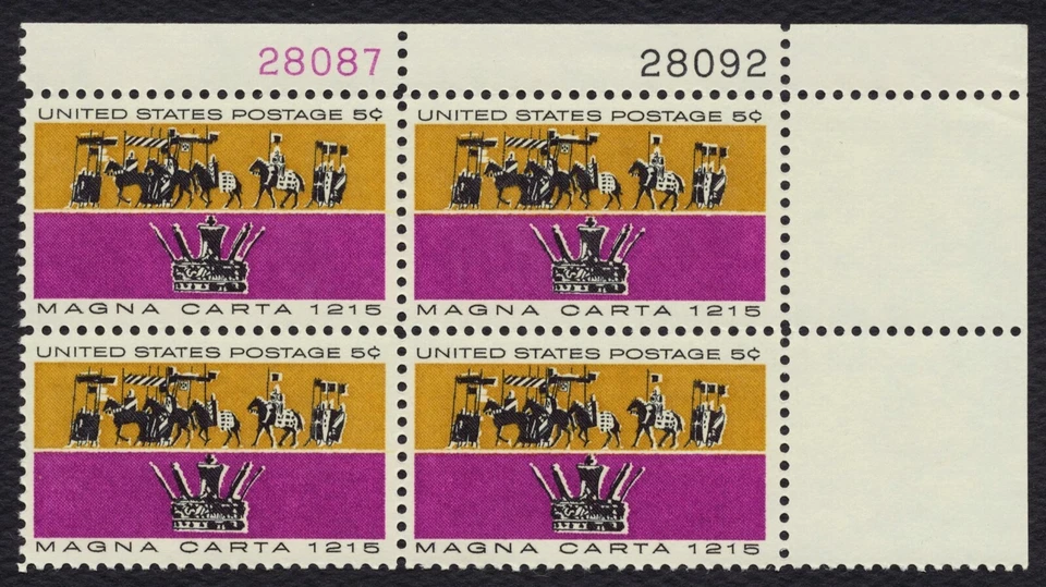 #1265 5c Magna Carta, Plate Block [28087-92 UR] Mint **ANY 5=FREE SHIPPING** - Image 1 of 1