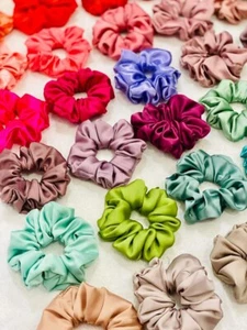 Silk Satin Beautiful Scrunchies 15PC Pack Multi Colour Hair Band Ponytail Holder - Picture 1 of 12