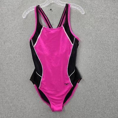 Speedo Women Swimwear 10 Pink Colorblock One Piece Mesh Racerback Sleeveless - Image 1 of 4