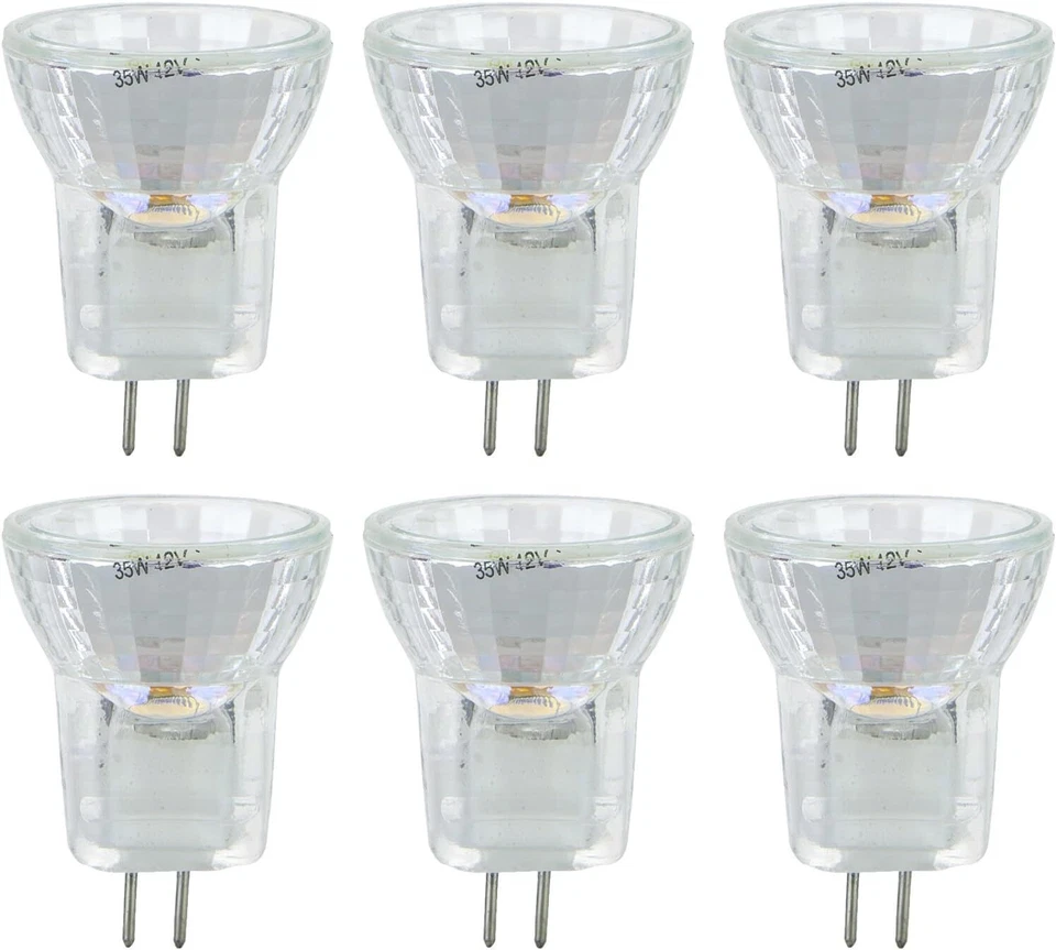6Pack MR8 Mini Reflector Light Bulbs w/ Cover Guard, G4 Bi-Pin, 35W, 12V, 3200K - Image 1 of 4