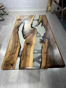 Sleek Clear Epoxy Resin Table – Personalized Wooden End Table, Handmade Gift - Picture 1 of 10