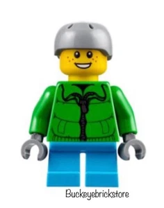 NEU Lego Minifiguren GRÜN Jacke dunkel azurblau KURZE BEINE BLÄULICH HELM URLAUB Sport - Bild 1 von 1