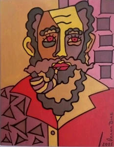 Bearded Man Male With Pipe Portrait Original Oil Painting Oxana Diaz 11" x 14" - Picture 1 of 11