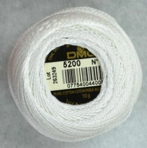 DMC Perle (Pearl) No.8 Cotton 10g Ball 80m Colour B5200 SNOW WHITE - Picture 1 of 1
