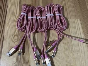Pack of 5 OEM iPhone and iPad Braided Charger Cable (6ft) - Pink - Picture 1 of 2