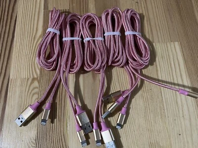 Pack of 5 OEM iPhone and iPad Braided Charger Cable (6ft) - Pink - Image 1 of 2