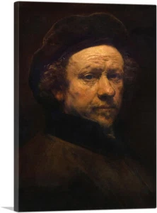 Self-Portrait with Beret and Turned-Up Collar Canvas Print by Rembrandt van Rijn - Picture 1 of 11
