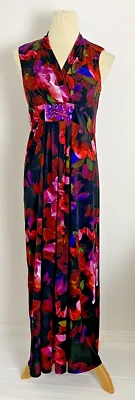 Maxi Dress Size 12 Petite Debenhams Collection Floral Black Pink Stretch Jewels - image 1 of 4