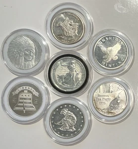 7 Troy Oz .999 Silver VINTAGE Mixed Lot of 1 Oz Silver Rounds Collectors Coins - Picture 1 of 9