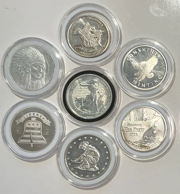 7 Troy Oz .999 Silver  VINTAGE Mixed Lot of 1 Oz Silver Rounds Collectors Coins - Image 1 of 4