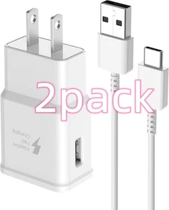 2 PACK Fast Wall Charger Plug + USB Type C Cable For Samsung Galaxy S8 S9 S10 - Picture 1 of 11