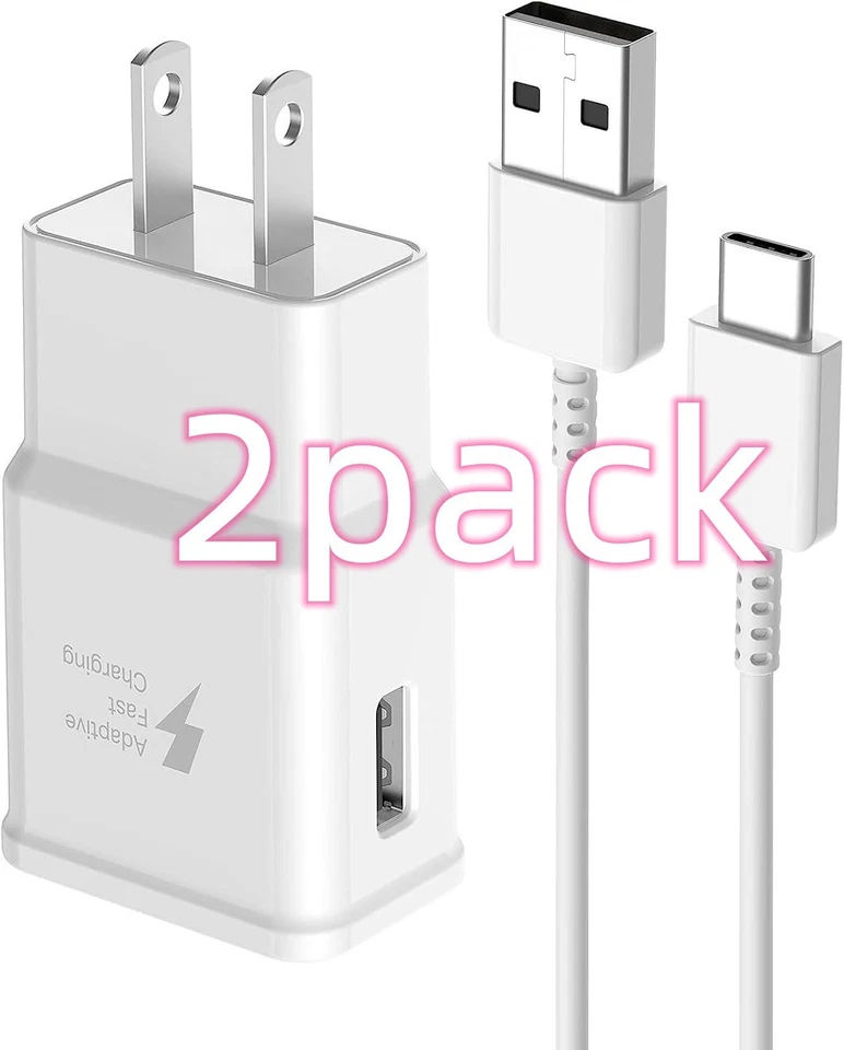2 PACK Fast Wall Charger Plug + USB Type C Cable For Samsung Galaxy S8 S9 S10 - Image 1 of 4