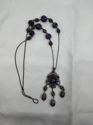 Collar Vintage Mughal Renacimiento Amatista Plata Filigrana Colgante India Foto 1 de 4