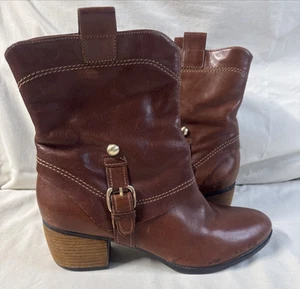 Clarks Damen 9 braune Leder Stiefeletten Schnallenriemen Biker Motorrad Booties Herbst S - Bild 1 von 12